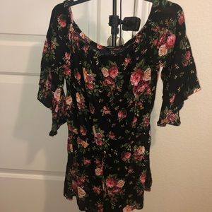 Floral black short jumpsuit